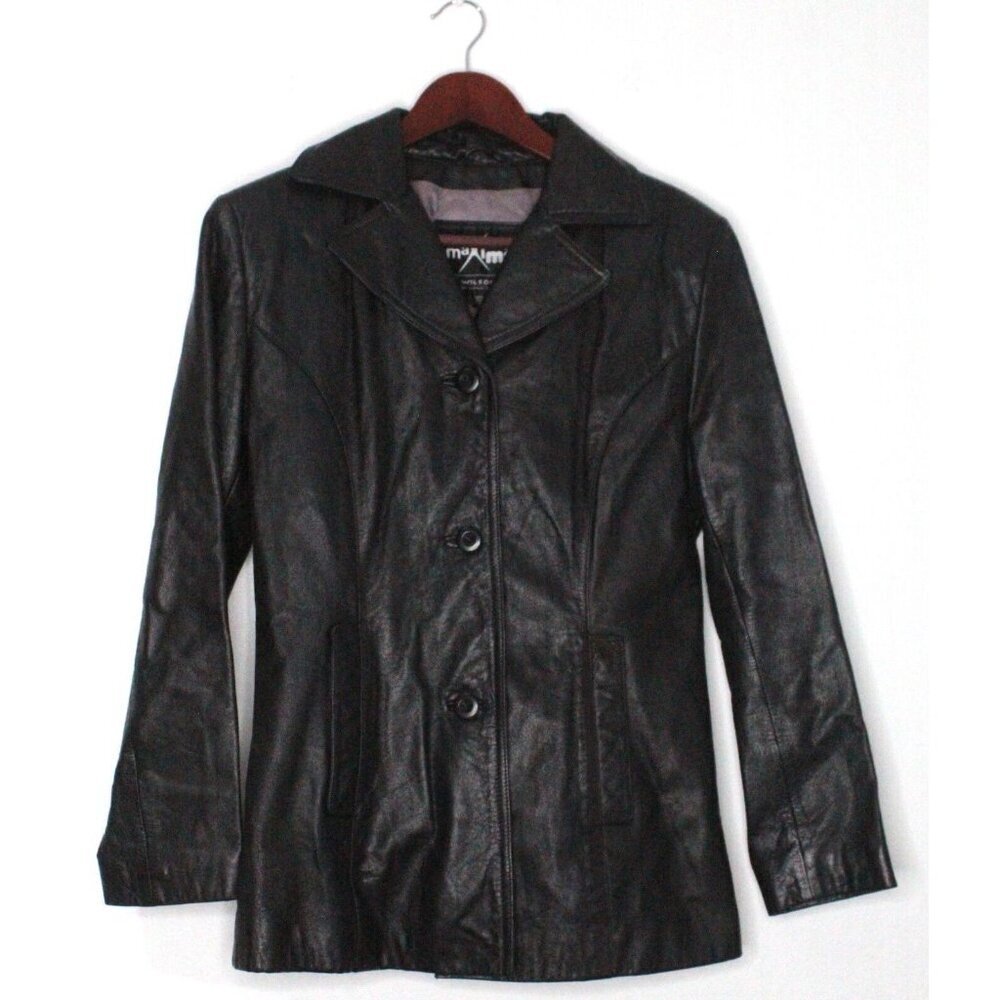 Wilsons Leather Soft Leather Women's Small Black Maxima Coat Blazer Vintage‎ Y2K
